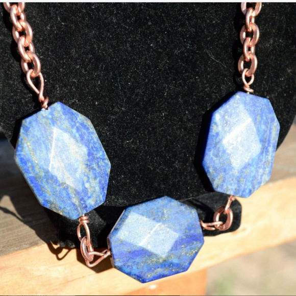 Lapis Lazuli Long Heavy Copper Chain Necklace OOAK - Picture 2 of 5